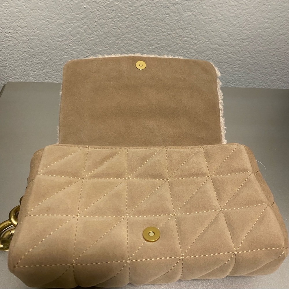 NWOT ZARA LEATHER HEAVY GOLD CHAIN QUILTED/FLEECE SHOULDER BAG - Picture 8 of 11
